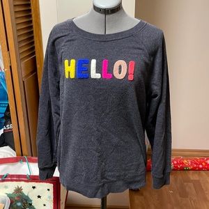grey “HELLO!” sweatshirt